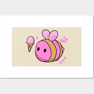 Strawberry Ice Cream Bee Posters and Art